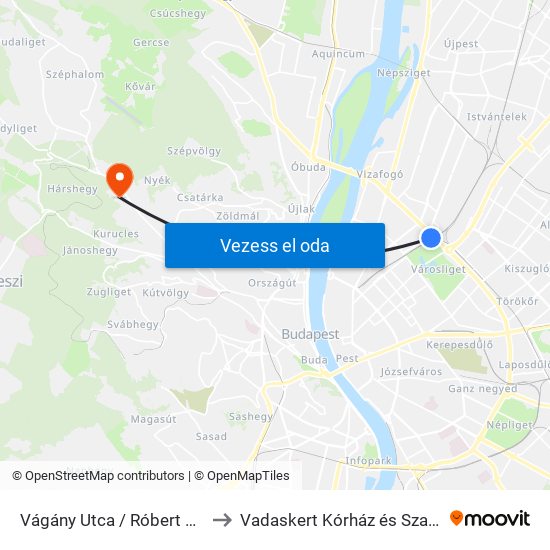 Vágány Utca / Róbert Károly Körút to Vadaskert Kórház és Szakambulencia map