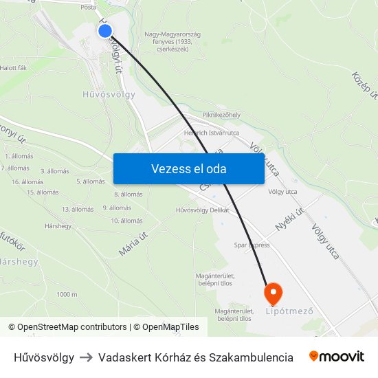 Hűvösvölgy to Vadaskert Kórház és Szakambulencia map