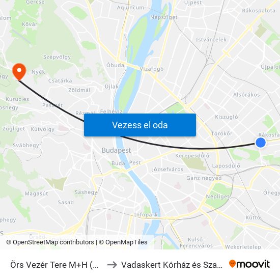 Örs Vezér Tere M+H (Kerepesi Út) to Vadaskert Kórház és Szakambulencia map