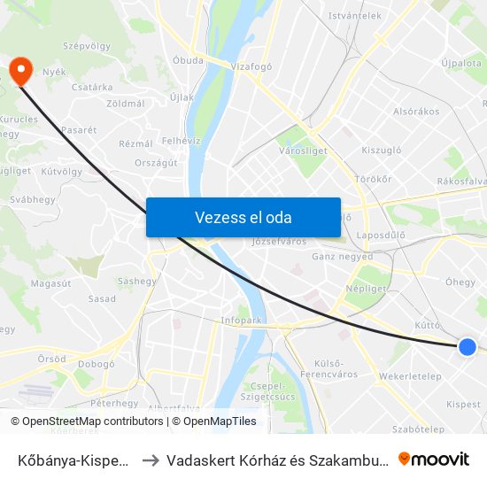 Kőbánya-Kispest M to Vadaskert Kórház és Szakambulencia map