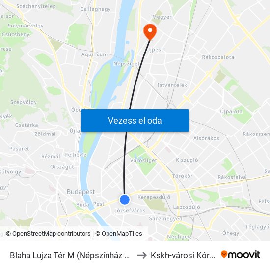 Blaha Lujza Tér M (Népszínház Utca) to Kskh-városi Kórház map