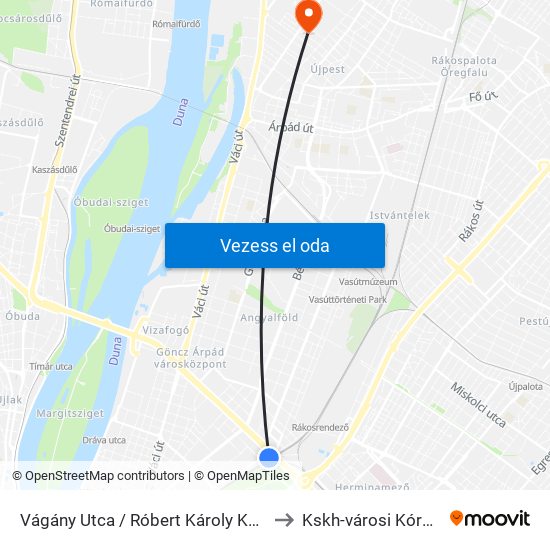 Vágány Utca / Róbert Károly Körút to Kskh-városi Kórház map