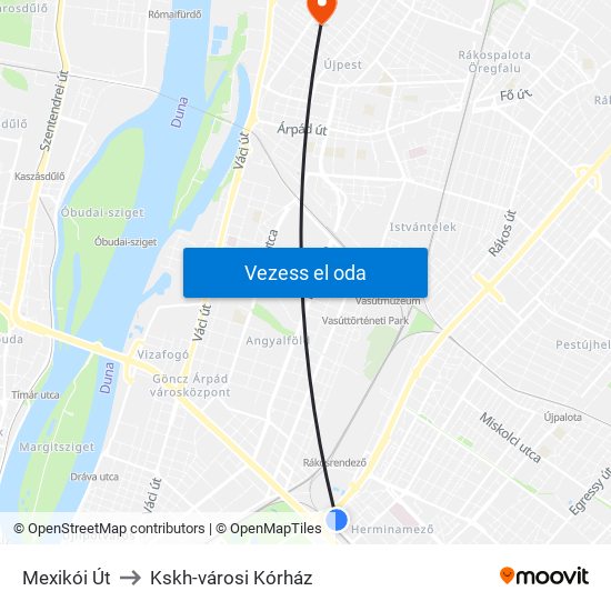 Mexikói Út to Kskh-városi Kórház map