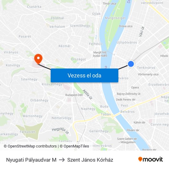 Nyugati Pályaudvar M to Szent János Kórház map