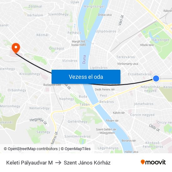 Keleti Pályaudvar M to Szent János Kórház map