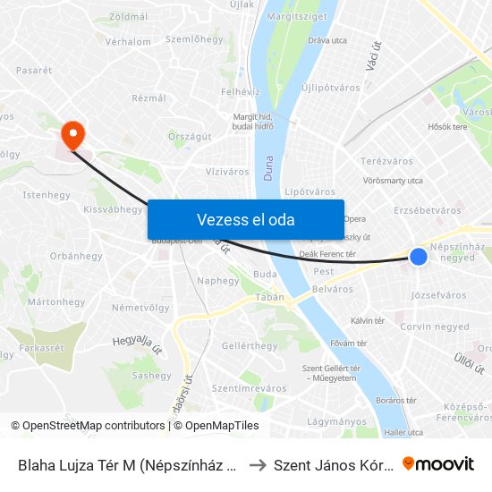 Blaha Lujza Tér M (Népszínház Utca) to Szent János Kórház map