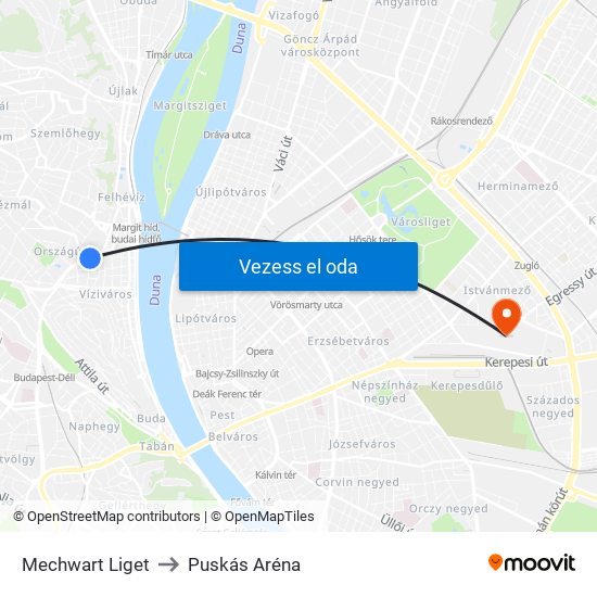 Mechwart Liget to Puskás Aréna map