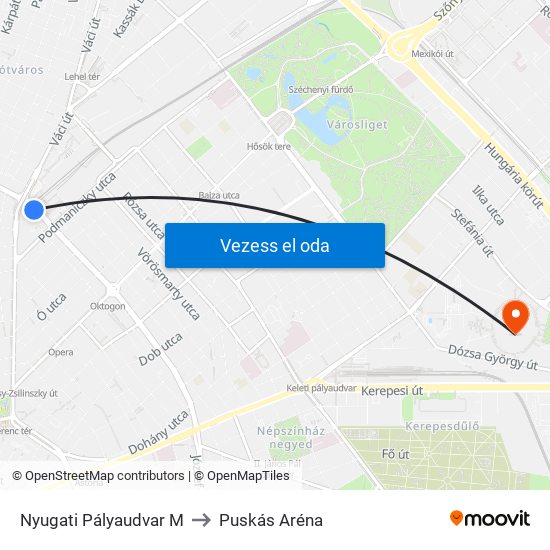 Nyugati Pályaudvar M to Puskás Aréna map