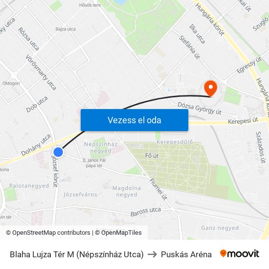 Blaha Lujza Tér M (Népszínház Utca) to Puskás Aréna map