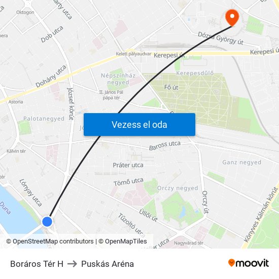 Boráros Tér H to Puskás Aréna map