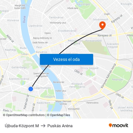 Újbuda-Központ M to Puskás Aréna map