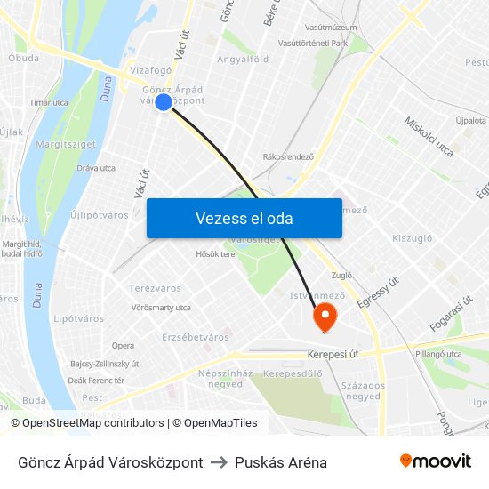 Göncz Árpád Városközpont to Puskás Aréna map