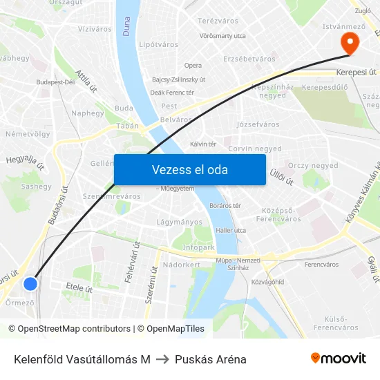 Kelenföld Vasútállomás M to Puskás Aréna map