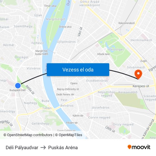 Déli Pályaudvar to Puskás Aréna map