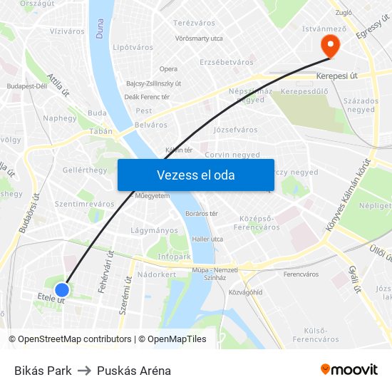 Bikás Park to Puskás Aréna map