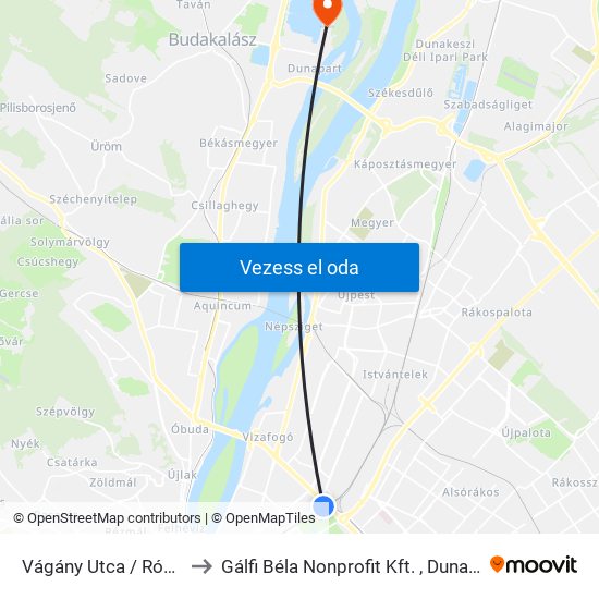 Vágány Utca / Róbert Károly Körút to Gálfi Béla Nonprofit Kft. , Dunaparti Pszichiátriai Osztály map