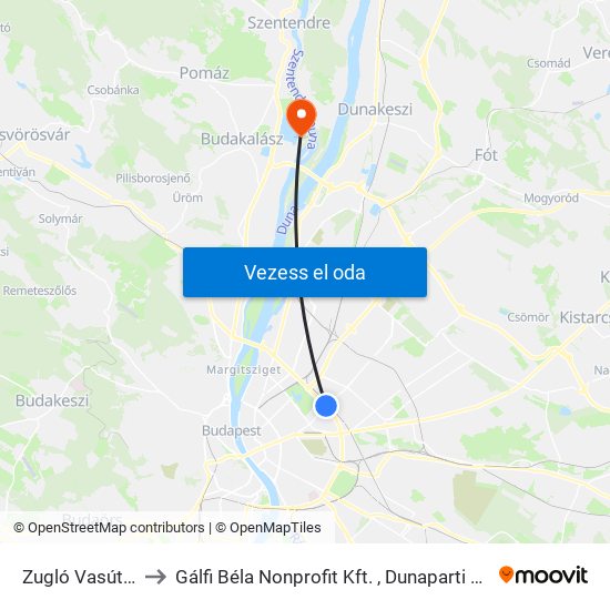 Zugló Vasútállomás to Gálfi Béla Nonprofit Kft. , Dunaparti Pszichiátriai Osztály map