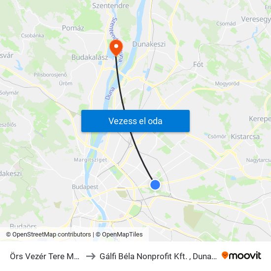 Örs Vezér Tere M+H (Kerepesi Út) to Gálfi Béla Nonprofit Kft. , Dunaparti Pszichiátriai Osztály map