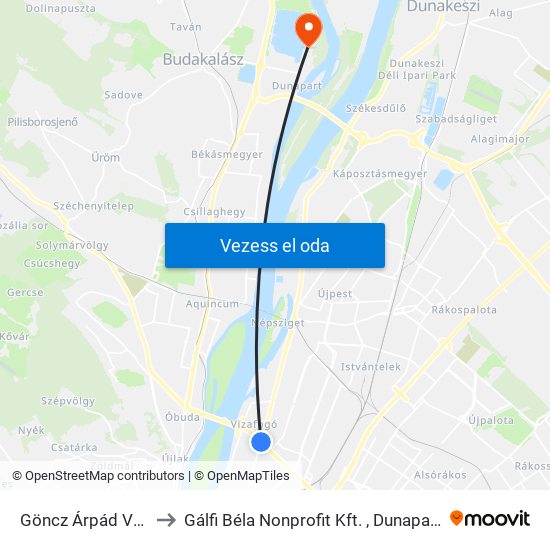 Göncz Árpád Városközpont to Gálfi Béla Nonprofit Kft. , Dunaparti Pszichiátriai Osztály map