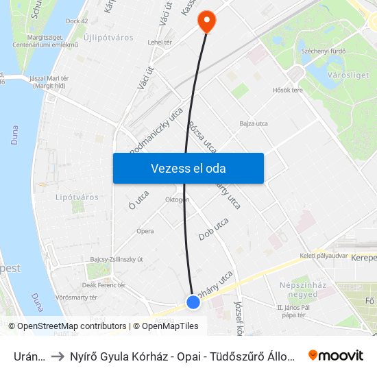 Uránia to Nyírő Gyula Kórház - Opai - Tüdőszűrő Állomás map
