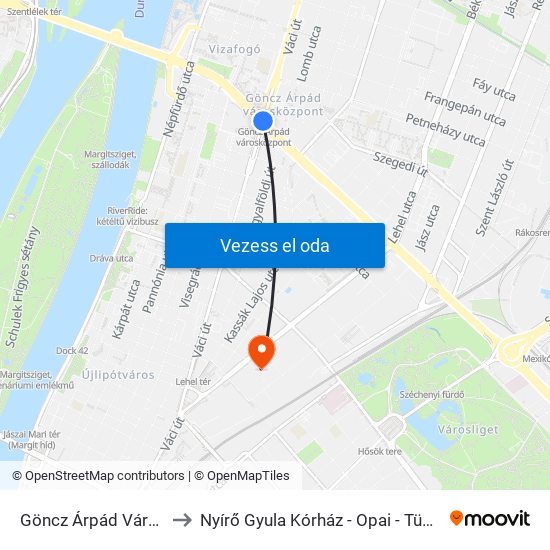 Göncz Árpád Városközpont to Nyírő Gyula Kórház - Opai - Tüdőszűrő Állomás map