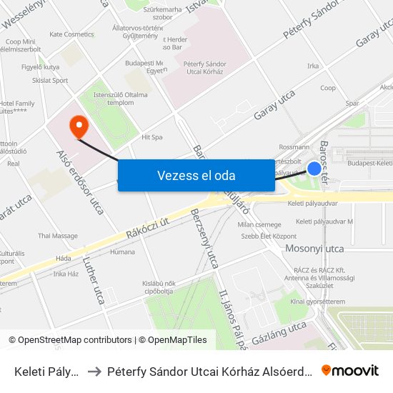 Keleti Pályaudvar to Péterfy Sándor Utcai Kórház Alsóerdősori Telephelye map