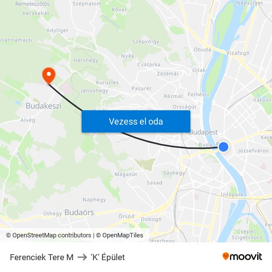 Ferenciek Tere M to 'K' Épület map