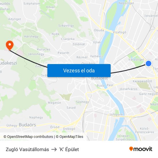 Zugló Vasútállomás to 'K' Épület map