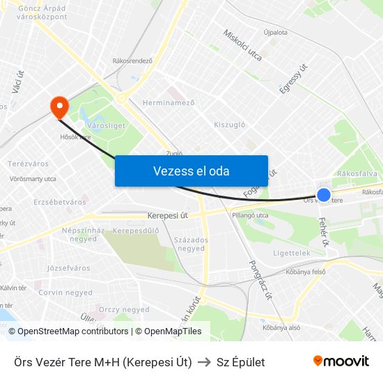 Örs Vezér Tere M+H (Kerepesi Út) to Sz Épület map