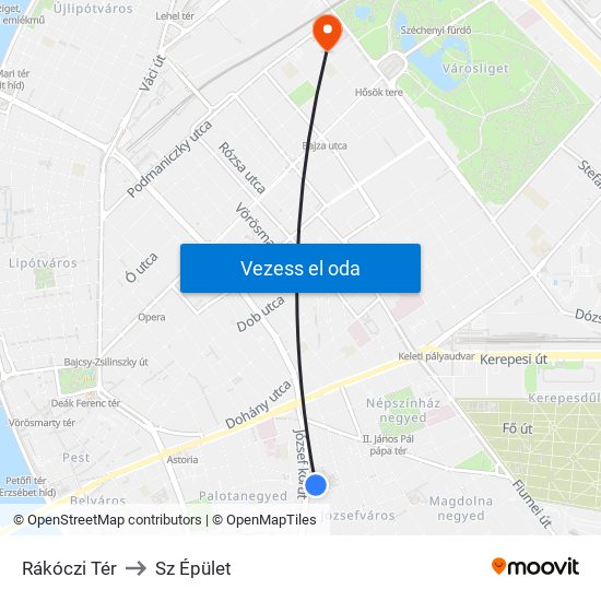 Rákóczi Tér to Sz Épület map