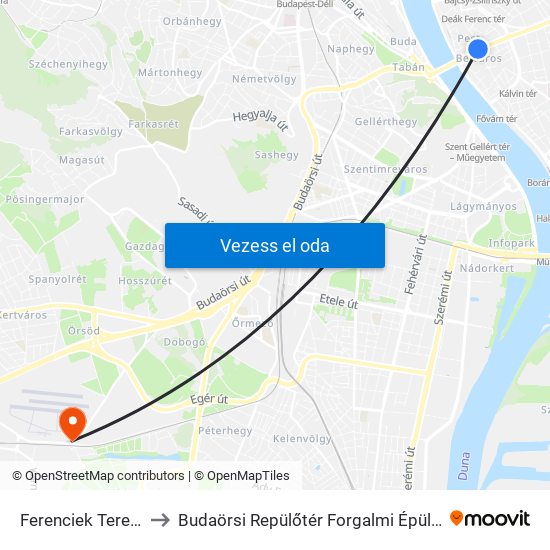 Ferenciek Tere M to Budaörsi Repülőtér Forgalmi Épülete map