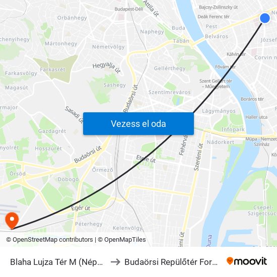 Blaha Lujza Tér M (Népszínház Utca) to Budaörsi Repülőtér Forgalmi Épülete map