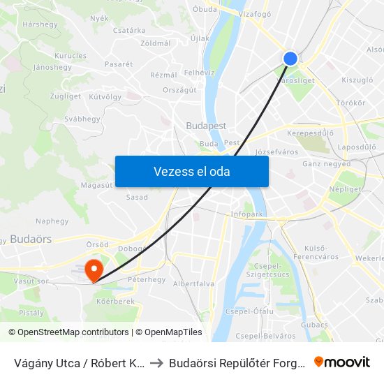 Vágány Utca / Róbert Károly Körút to Budaörsi Repülőtér Forgalmi Épülete map