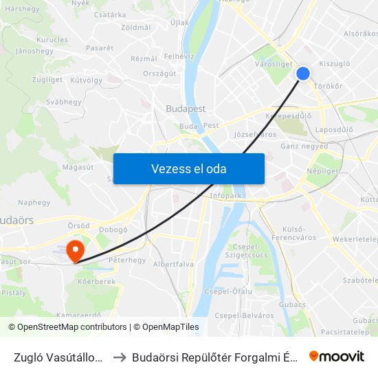 Zugló Vasútállomás to Budaörsi Repülőtér Forgalmi Épülete map