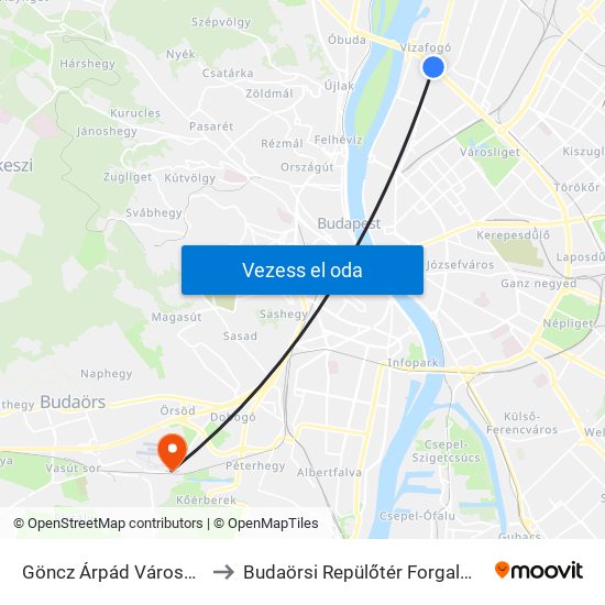 Göncz Árpád Városközpont to Budaörsi Repülőtér Forgalmi Épülete map