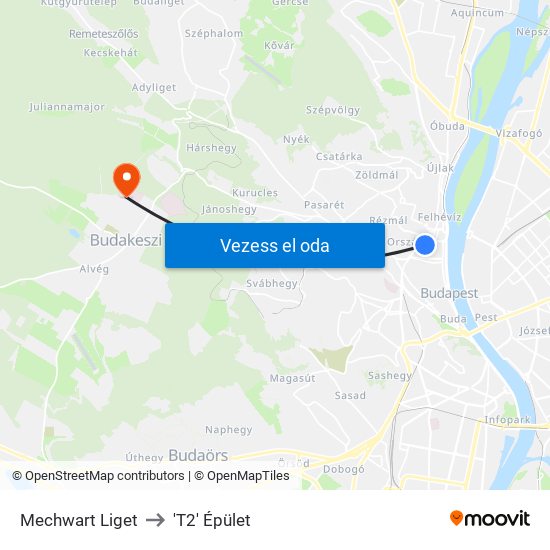 Mechwart Liget to 'T2' Épület map