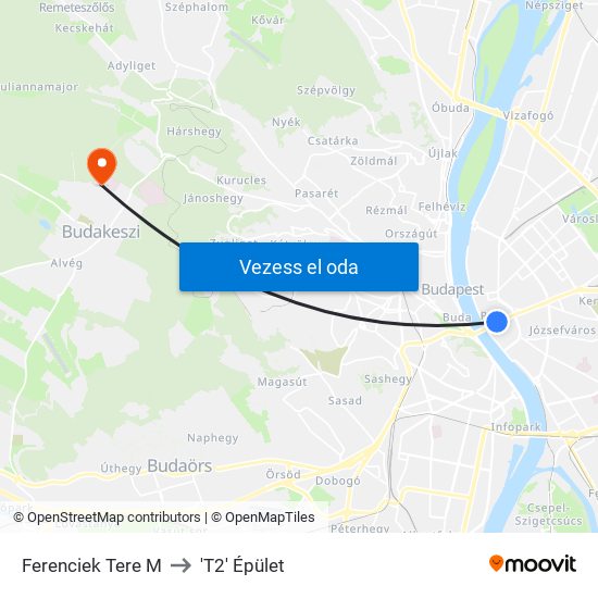 Ferenciek Tere M to 'T2' Épület map