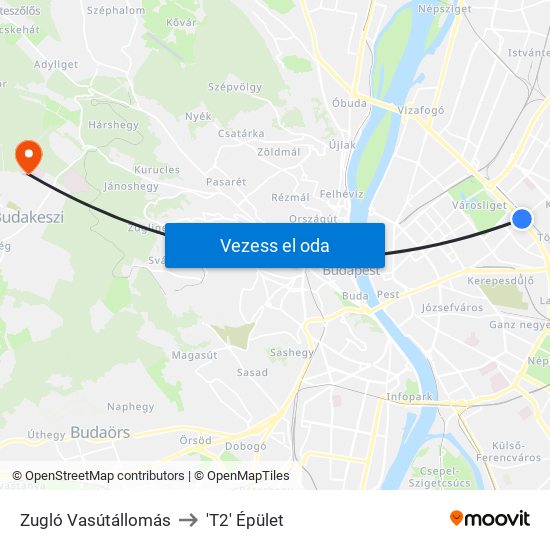 Zugló Vasútállomás to 'T2' Épület map
