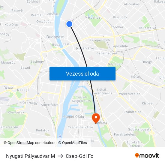 Nyugati Pályaudvar M to Csep-Gól Fc map