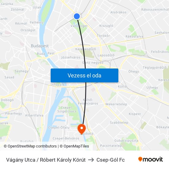 Vágány Utca / Róbert Károly Körút to Csep-Gól Fc map