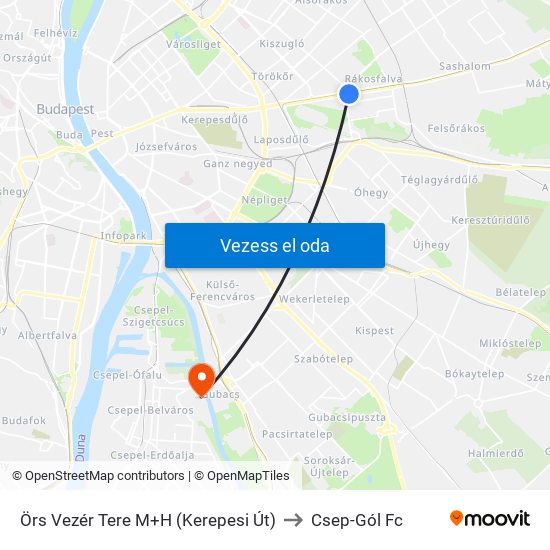 Örs Vezér Tere M+H (Kerepesi Út) to Csep-Gól Fc map