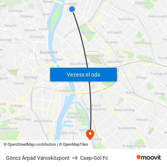 Göncz Árpád Városközpont to Csep-Gól Fc map