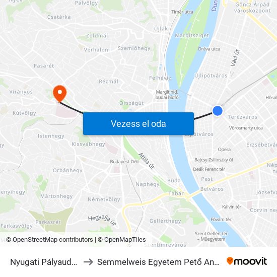 Nyugati Pályaudvar M to Semmelweis Egyetem Pető András Kar map