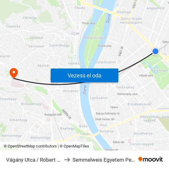 Vágány Utca / Róbert Károly Körút to Semmelweis Egyetem Pető András Kar map