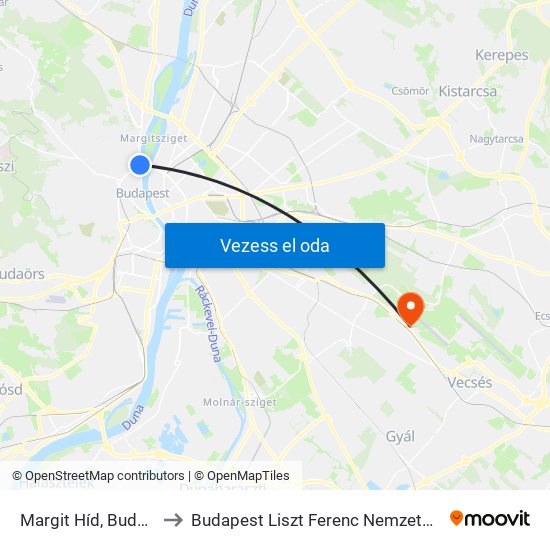 Margit Híd, Budai Hídfő H to Budapest Liszt Ferenc Nemzetközi Repülőtér 1 map