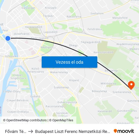 Fővám Tér M to Budapest Liszt Ferenc Nemzetközi Repülőtér 1 map