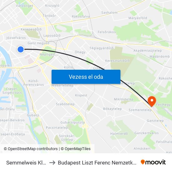 Semmelweis Klinikák M to Budapest Liszt Ferenc Nemzetközi Repülőtér 1 map