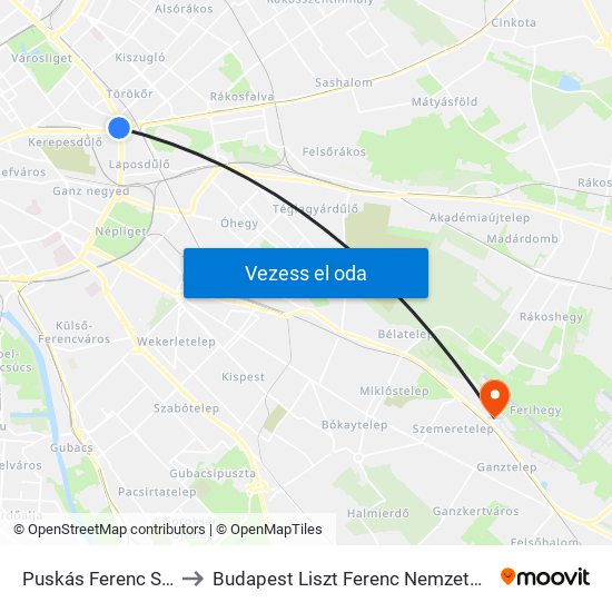 Puskás Ferenc Stadion M to Budapest Liszt Ferenc Nemzetközi Repülőtér 1 map