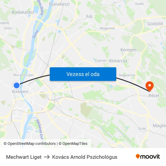 Mechwart Liget to Kovács Arnold Pszichológus map