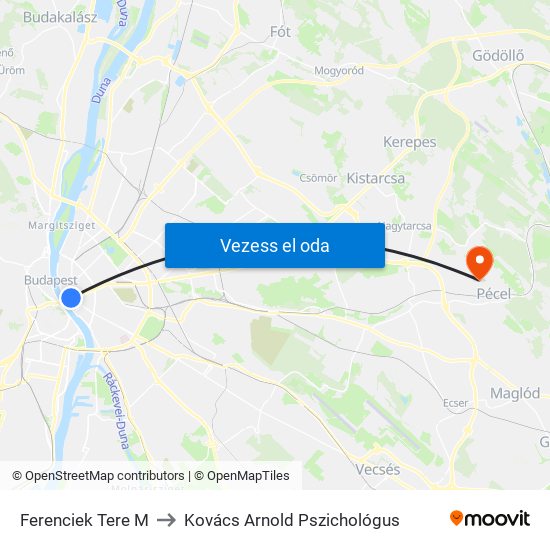 Ferenciek Tere M to Kovács Arnold Pszichológus map